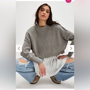 Free People Easy Street Crop Pullover Heather Grey